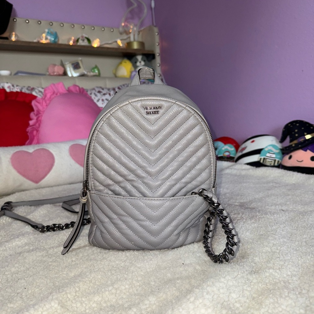 Victoria's Secret Gray Quilted Backpack with Dome Shape